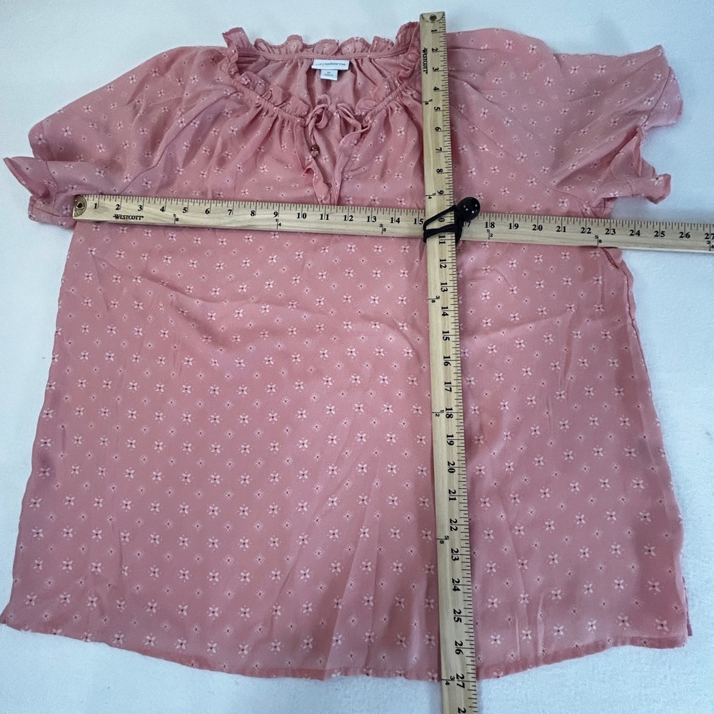 Liz Claiborne Women XL Pink Floral Ruffle Neck Tie Blouse Top Polyester - Picture 4 of 8